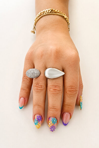 Tupek Store Steel Drop Shape Silver Color Ring Set – Modern Women's Ring Set ...