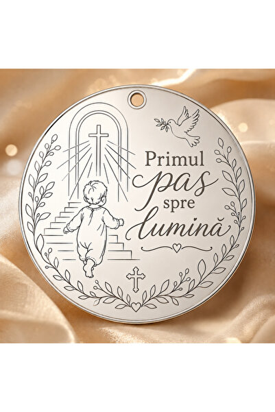 Simoshop Pandantiv Bănuț Botez din Argint 925 „Primul Pas spre Lumină” 22mm