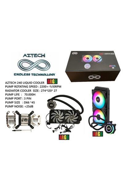 Universal AZTECH 240mm LIQUID COOLING AZ240-1B ARGB مروحة معالج مبردة بالسائل...
