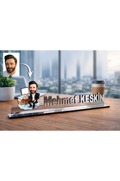MK Sanart Kişiye Özel Fotoğraflı Masabaşı ve Ofis Çalışanı Karikatürlü Lüks M...