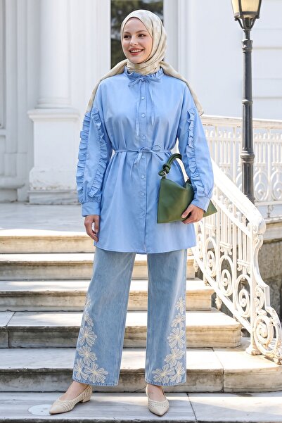 InStyle Fırfır Kol Kuşaklı Bebe Mavisi Tunik