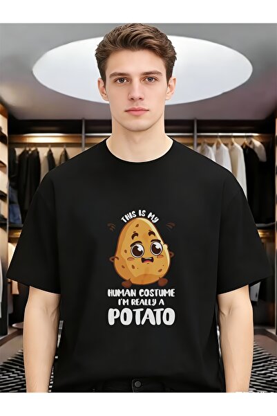 En22 Cute Cartoon Potato Character Men Funny Unique Cotton Tees Round Neck Sh...