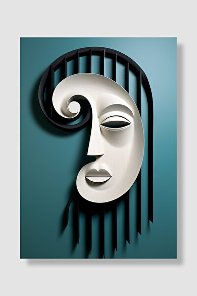 Luna Marissa Poster minimalist Statuie abstractă cu față albă Fundal albastru...