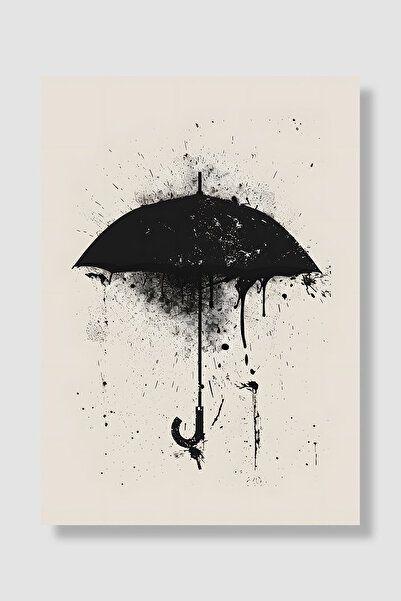 Luna Marissa Αφίσα ομπρέλας Minimal Black Ink Splash Beige Background Καλλιτε...
