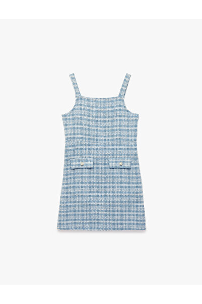 Koton Square Neck Button Detailed Strappy Tweed Gilet Dress