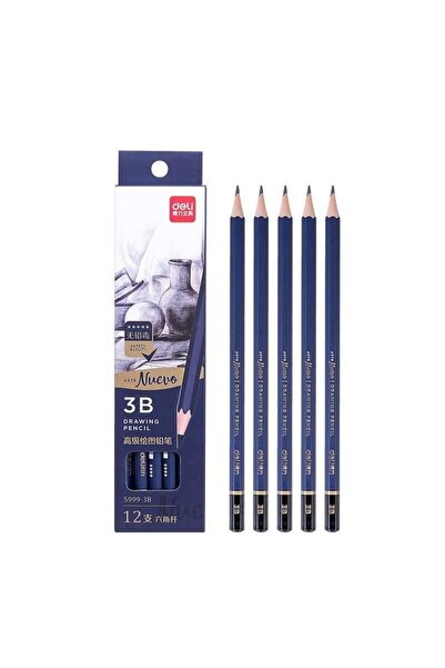 Deli Creioane pentru schitat/desen 3B, grafit moale 3B, corp hexagonal, albas...
