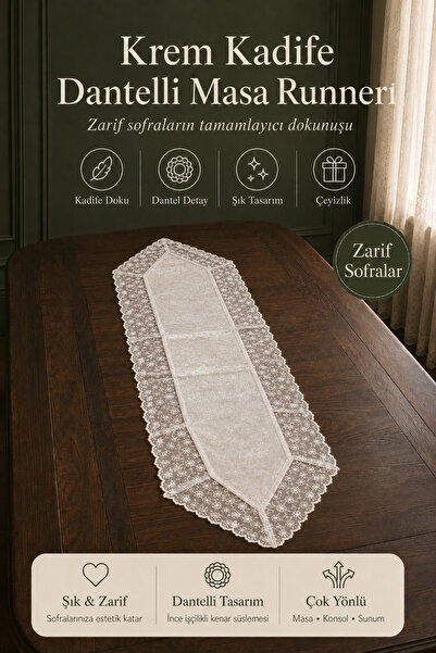 Fabrix Home Velvet Lace Detailed Runner Tablecloth Stylish Decorative Living ...