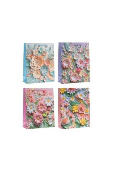 OEM Rozette, Punga cadou din hartie cu imprimeu floral, mix modele, multicolo...