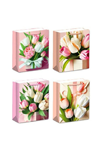 OEM W&K, Punga cadou din hartie cu model floral mix, cu manere, Multicolor, 3...