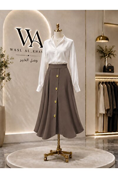 WASL ALKHAIR Women's Classic Cut Wide Skirt with Front Button Opening - 41 cm...