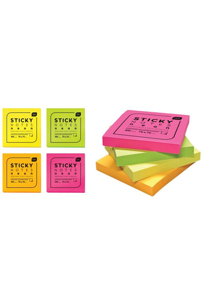 Interdruk Note adezive INTERDRUK, sticky notes, neon, autoadezive, 75x75 mm, ...