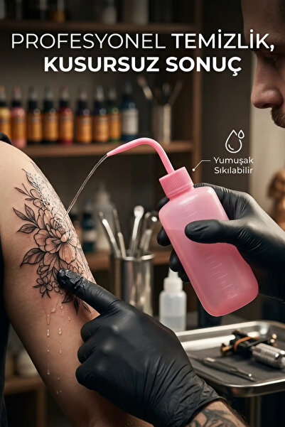 Tattoo Pembe Pipet Şişe 500 ml | Dövme Yıkama Piset Şişesi