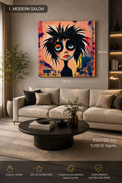 Melankoli Pop Art Tablo %100 El Yapımı Modern Kanvas Duvar Tablosu 100x100 cm