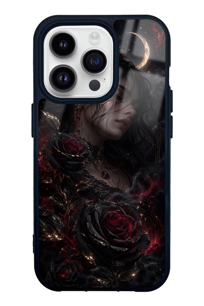 Spoyi iPhone 14 Pro Glossy Phone Case with Crimson Moon Rose Design