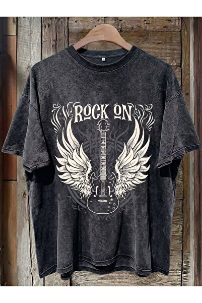 Toum Μπλουζάκι Rock On με στάμπα, πλενόμενο, vintage, unisex, oversized