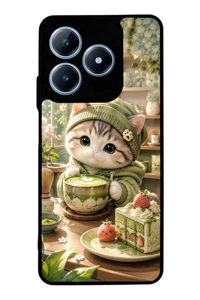 Spoyi Realme C63 Matcha Kitty Coffee Design Glossy Phone Case