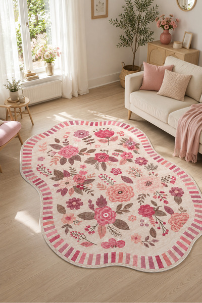 Liriya Dijital Yıkanabilir Lazer Kesim Halı Retro Desen Kaymaz Taban Salon Ha...