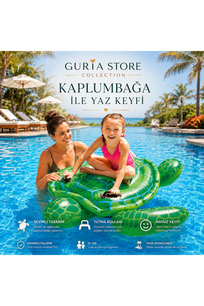 Guria Store KAPLUMBAĞA BİNİCİ, ŞİŞME, TUTMA KOLLU, 150X127 CM, HAVUZ DENİZ KU...