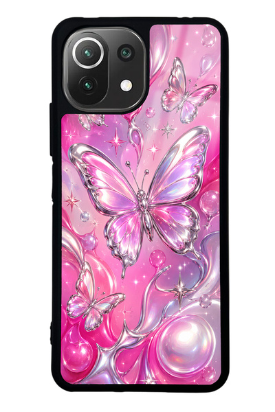 Spoyi Xiaomi Mi 11 Lite Pink Prism Butterfly Tasarımlı Glossy Telefon Kılıfı