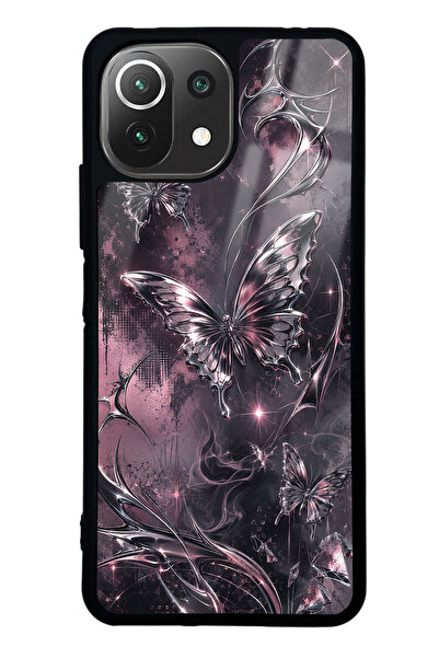 Spoyi Xiaomi Mi 11 Lite Rose Chrome Butterfly Tasarımlı Glossy Telefon Kılıfı