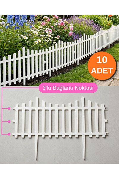 Dekoratif Bahçe Çiti 10 Adet Bordür Kırılmaz Plastik Çit 59 Cm Tek Peyzaj Koruma Panel Beyaz