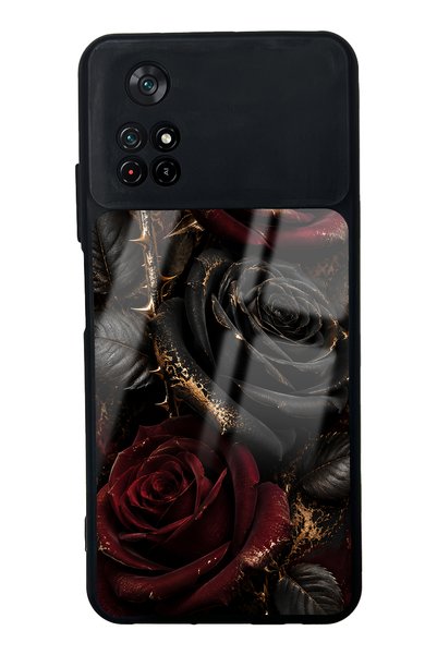Spoyi Xiaomi Poco M4 Pro Obsidian Glossy Phone Case with Crimson Rose Design