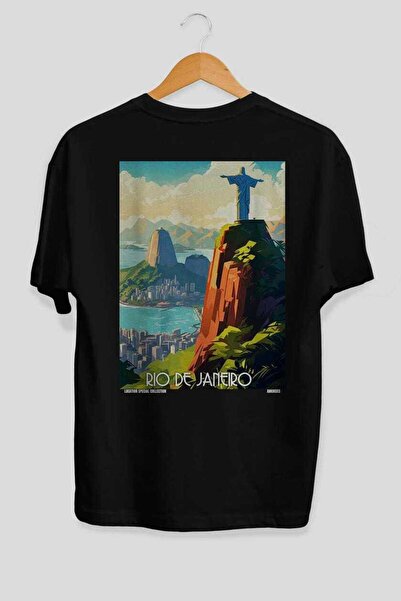 Ankhises Ρίο ντε Τζανερίο Μαύρο Oversize Country City T-Shirt με στάμπα στην ...