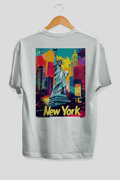 Ankhises Νέα Υόρκη Λευκό Oversize Country City T-Shirt με στάμπα στην πλάτη, ...