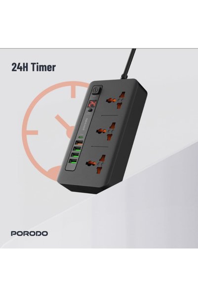 porodo سلك تمديد بطول 2 متر مع مؤقت طاقة ذكي