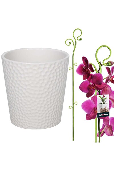 KOTARBAU Set de ghivece albe de 15 cm cu suport verde de 58 cm pentru flori, ...