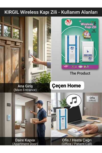 ÇEÇEN HOME Kablosuz Kapı Zili Ofis İşyeri Daire Girişi İçin Dijital Pilli Zil...