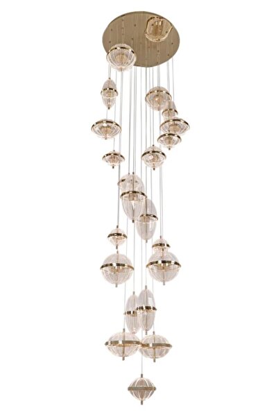 Avonni AV-55041-21ST Sarı Kaplama Klasik Avize LED Metal Pleksi H: 200 cm, Ø:...