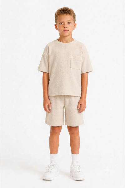 monox Erkek Çocuk 5-12 Yaş Petek Dokulu Oversize Şort Tişört Takım