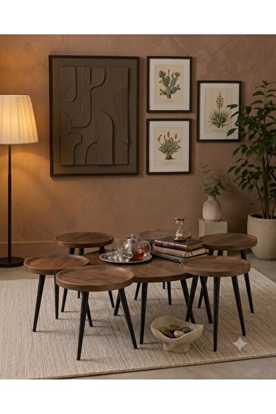 N.zone طقم طاولات قهوة دائرية 7 قطع متعددة الاستخدامات بتصميم عصري فاخر – طاو...