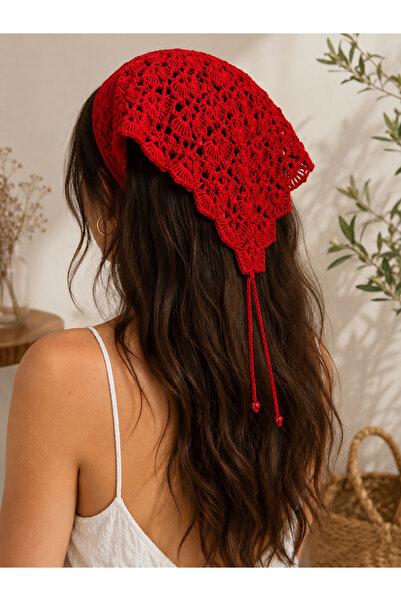 ESYCREATİVE ESY Bohem Saç Bandası, Fular, Kırmızı Çiçek Bandana, Plaj Aksesuarı