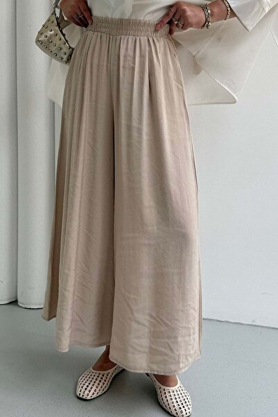 Modaensarbutik Beli Lastikli Bol Paça Pantolon-TAŞ