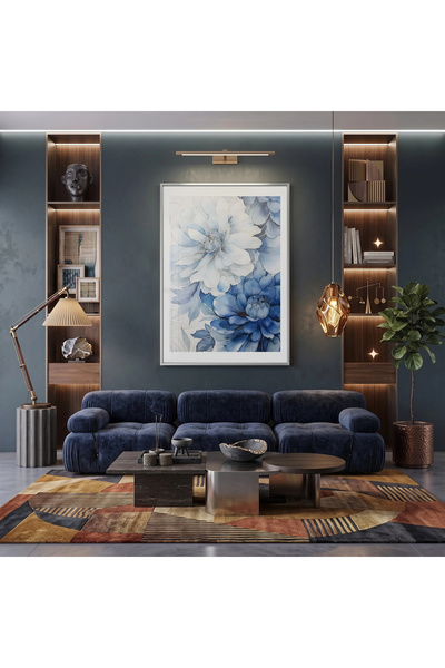 KOLAJTASARIM Watercolor Flower Ice Blue Shades Single Silver Metal Framed Gla...
