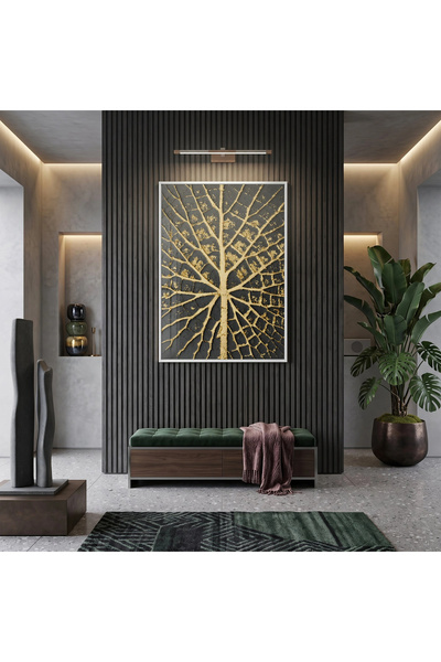 KOLAJTASARIM Leaf Vein Gold Black Shades Masă de sticlă cu cadru metalic alb ...