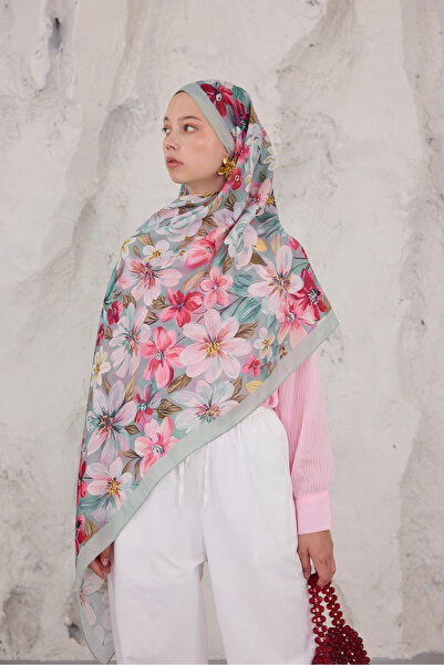 Mira İpek Summer Garden Series Patterned Cotton Soft Shawl Women's Colorful S...