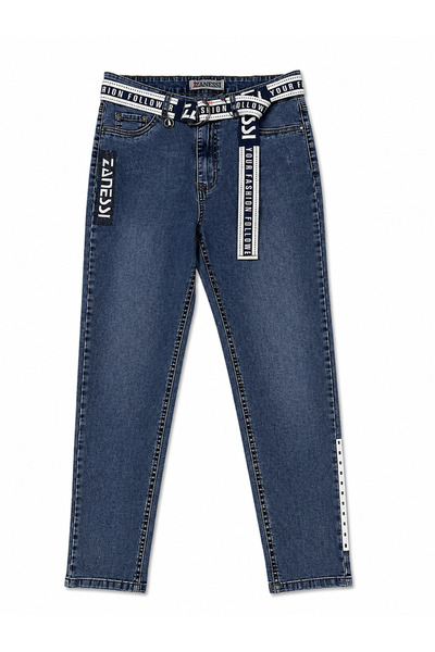 ZANESSİ FASHION Plus Size Belted Lycra Stoned Denim Women's Trousers