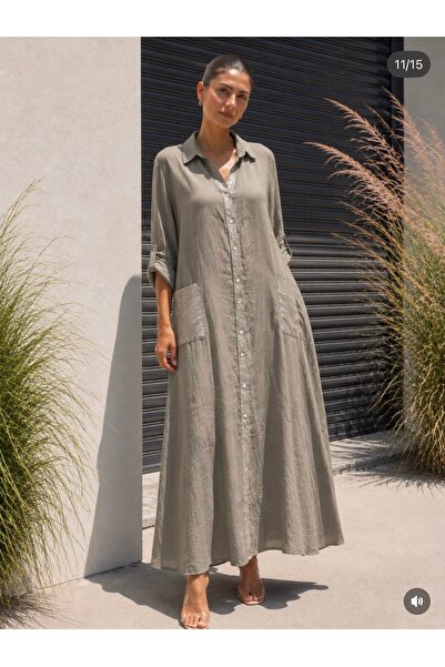 yusracollectionn Italian Linen Long Shirt Dress with Pockets Oversize Relaxed...