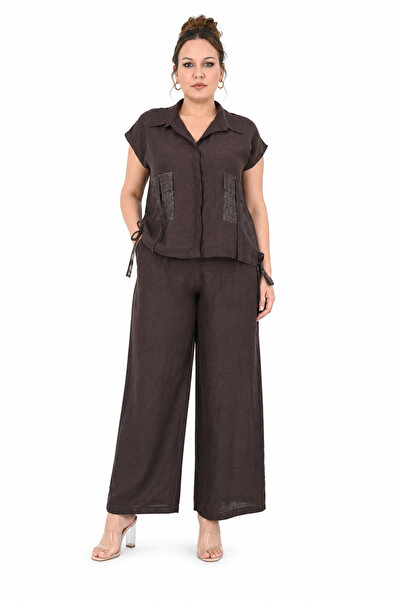 CNG Plus Size Buttoned Shirt with Collar Tie Detail, Pocket Appearance, Short...