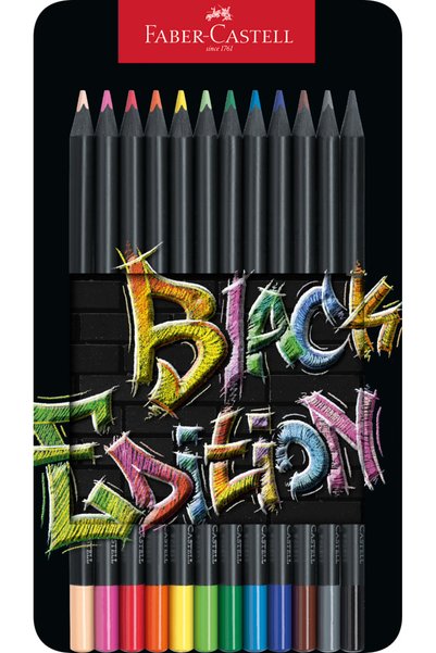 Faber Castell Creioane colorate 12 culori ediție neagră cutie metalică Faber-...