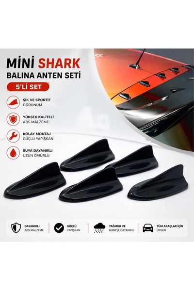 5 li Mini Shark Balina Anten Seti Balık Sırtı Süs Anten Siyah Kendinden Yapışkanlı 5 li set