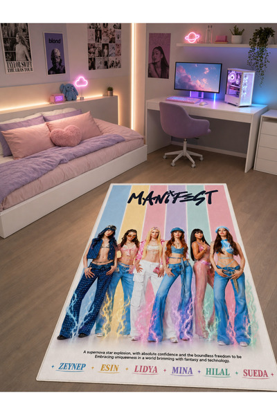 RUGRUMBA Kaymaz Taban Manifest Kızları Temalı Makinede Yıkanabilir Genç Odası...