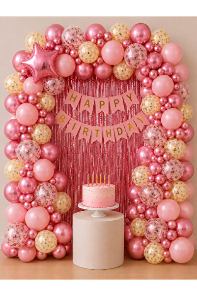 Magique Party Pembe Doğum Günü Balon Zinciri Seti - 48 Parça