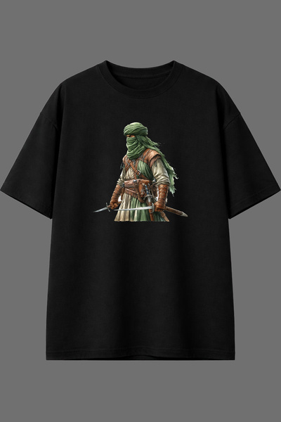 VSRN تي شيرت Warrior 11 بتصميم مطبوع مسبقًا باللون الأسود مقاس كبير