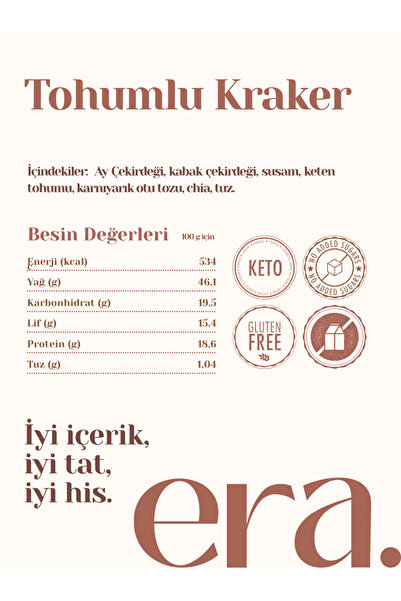 Era Gurme Ketojenik Tohumlu Kraker 50 g - Glutensiz Vegan Protein Kaynağı