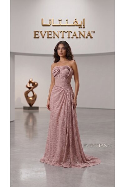 EVENTTANA Pink Lace Off-The-Shoulder Evening Gown |   Evanitana