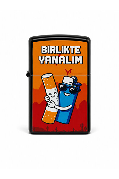 ONRSTORE Baskılı Benzinli Metal Çakmak – Klasik Kapaklı Doldurulabilir Çakmak